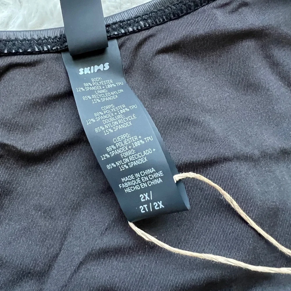 Skims Micro Pleather Swim Micro Tanga Bikini Bottom Onyx Black 2X SW-TAN-0159